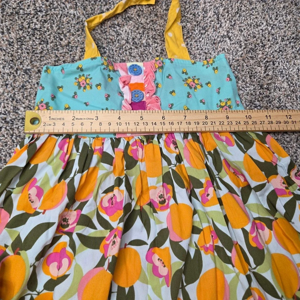Matilda Jane Girls‎ Peach Floral Halter Dress Orange Teal Ric Rac Size 4
